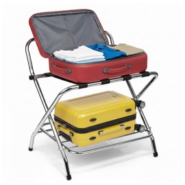 USTECH Double tier With High back-Self assembly luggage rack | Stainless Steel Durable Suitcase Stand | Holds upto 50 LBS