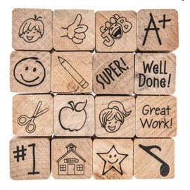 Stampabilities Rubber Stamps, School Days, 16 Piece Square Wood Mounted Rubber Stamp Set