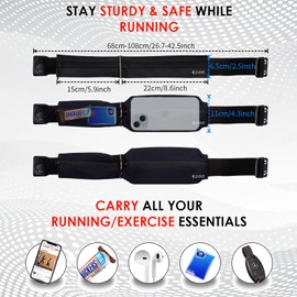 EGOO - Water Resistant Running Belt with Adjustable Elastic Strap, Lightweight Large Capacity Sports Waistpack with Dual Pockets for Running, Workout, Walking, Biking, Travel & Outdoor Activities