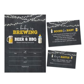 Inkdotpot Set of 30 A Baby is Brewing Gender Neutral Baby Shower Invitations-Diaper Raffle Tickets and Baby Shower Book Request Cards Invites Its A Boy Its A Girl