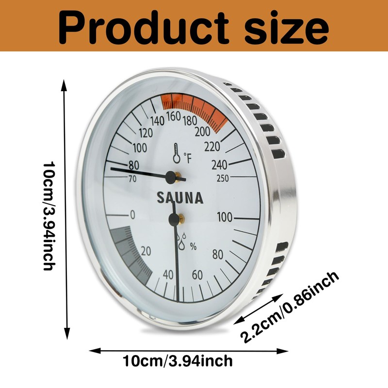 2-in-1 Sauna Thermometer & Hygrometer (Fahrenheit) for Sauna Rooms, 70-250℉