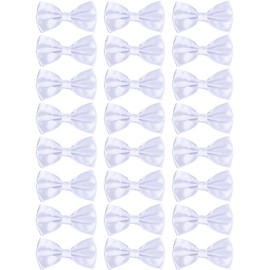 Geyoga 24 Pieces Men's Bow Ties Formal Satin Solid with Adjustable Neck Band Bow Ties for Men (White)