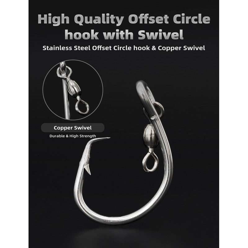 BLUEWING Offset Circle Hook with Swivel 5pcs Stainless Steel Fishing