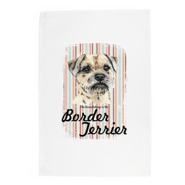 Purely Home Border Terrier Tea Towel - This House Belongs to the Dog - Panama Cotton Kitchen Dish Towel/Drying Cloth - 67cm x 45cm - Gift for Dog Lovers