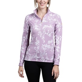 Kastel Denmark Printed Moisture Wicking Base Layer Women's Activewear | Long Sleeve Women Sun Protection Clothing UPF 30+ | 1/4 Zip Womens Golf, Equestrian, Outdoor Apparel