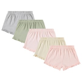 Laura Ashley - Paquete de 5 pantalones cortos para niñas, suaves y elegantes, esenciales para niños y niñas pequeñas (12M-4Y), Amarillo, rosa, verde, gris, estampado, 3 Años