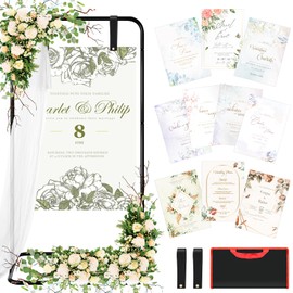 Wedding Welcome Sign Metal Adjustable Sign Holder Stand for Reception Welcome to Our Wedding Easel Stand with Design Bundle 6.6ft Veils and Leather Hanging Straps for Sign, Poster, Business Events