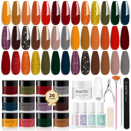 Aokitec 2024 Autumn Series Dip Powder Nail Kit, 36PCS 20 Colors 4PCS Dip Liquid Set Base Activator Top Coat Brush Saver Clear Build Powder for Dip French Nails Starter Home DIY Beauty Gift Set