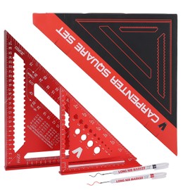 Carpenter's Square Set, 18 cm and 30 cm Triangle Ruler, High Precision Aluminium Alloy Test Angle for Woodworking (Red)