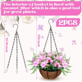 XunYee 2 Pcs Artificial Faux Hanging Flowers Plants Basket for Outdoor Outside Porch Decoration, UV Resistant Fake Silk Hydrangea for Summer Home Balcony Yard Patio