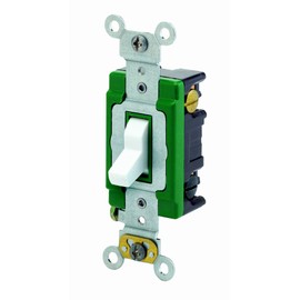 Leviton 3033-2W 30 Amp, 120/277 Volt, Toggle 3-Way AC Quiet Switch, Extra Heavy Duty Spec Grade, Self Grounding, Back and Side Wired, White