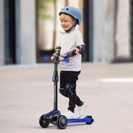 tonbux Kids Scooter for Ages 3-12 Adjustable Height 3-Wheel Light-Up, Shock Absorption, Lean-to-Steer, Balance Training Scooter for Toddlers - Color: Green-Premium Version