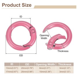 uxcell O Ring Clip, 10Pcs 20mm - Zinc Alloy Colorful Spring O Rings, Round Gate Clip Snap Clasp Hooks Trigger Buckles for Bag Purse Handbag Keychains DIY Accessory (Dark Pink)