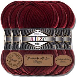 Alize 5 x 100 g Superlana Midi, Turkish, Premium Wool, Cotton and Acrylic, Plain, Hand Knitting Yarn, Plain Colour, Baby, for Crocheting, Knitting, Clothing, Scarves (Bordeaux, 57)