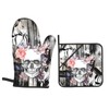 Gothic Skull Flower Oven Mitts and Potholders Professional Heat Resistant