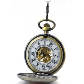 Infinite U Dragon and Phoenix Roman Numerals Hollow Skeleton Steel Mechanical Pocket Watch Bronze