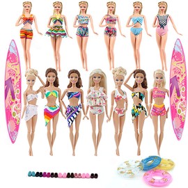 Lance Home Bikini for 29cm Dolls, 10pcs Swimwear Bikini Bathing Clothes+5pairs Shoes+2 Surfboards+4pcs Swimming Rings for 11,5 Inches Girl Dolls Xmas Gift, Random Style (21pcs)