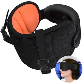 SARISUN Travel Pillows for Airplanes, Airplane Pillow for Long Flight, Airplane Head Strap with Eye Mask for Sleep, Travel Neck Pillow for Car Road Trip, 360° Support Headrest, Stop Bobblehead, Orange