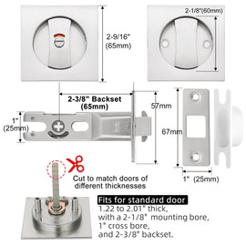 Malimali Pocket Door Lock, Brushed Steel Pocket Door Hardware Square Door Lock with Red-Green Indicators for Privacy Sliding Door Bifold Door Locks and Pulls Handles