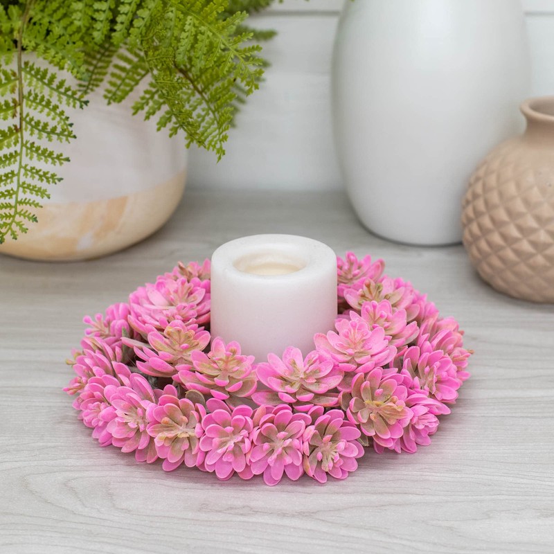 Boston International Decorative Front Door/Wall Wreath, Pink Succulent