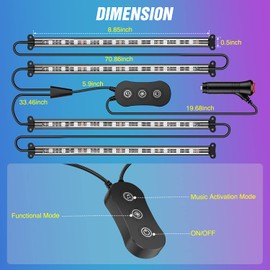 Nilight - Luces interiores de automóviles con control de aplicación, 16 millones de colores RGB, tira de luces con modo de sincronización de música y múltiples opciones de escena para automóviles