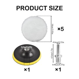 5 Pcs Polishing Pads for Drill, 4 Inch Car Polishing Pads for Drill, Wool Car Polishing Pads, Drill Buffer Attachment with M10 Drill Adapter & Back Pad, for Car Furniture Polishing Waxing