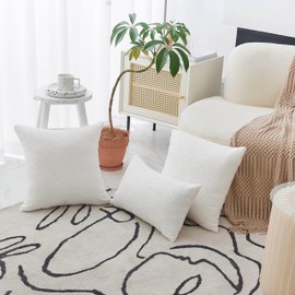 Home Brilliant White Cushion Cover 65x65 Set of 2 Soft Striped Corduroy Decorative Pillows for Bed Cushion Covers for Sofa Couch Patio, 65cm, 26 inches, Creamy White