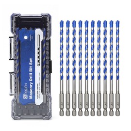 10 Pack 1/4 inch Concrete Drill Bit Set,Masonry Drill Bit Set with Hex Shank,Carbide Tip Drill Bits for Concrete, Cement, Tile,Brick, Plastic and Ceramic (1/4"（10 Pcs）)