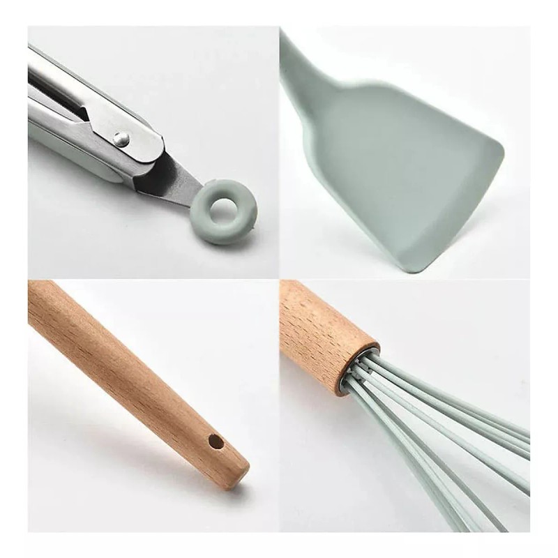 Alopor Utensilios De Cocina De Silicona Y Mango De Madera