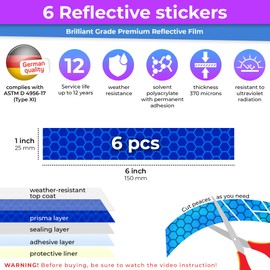 LOOM Reflective Stickers Kit (6pcs Brilliant-Blue)• Nighttime Safety Waterproof Self-Adhesive Decals for Helmets, Skateboard, Bike, Scooter, E-Bike, Motorcycle & Strollers • Bright Colors