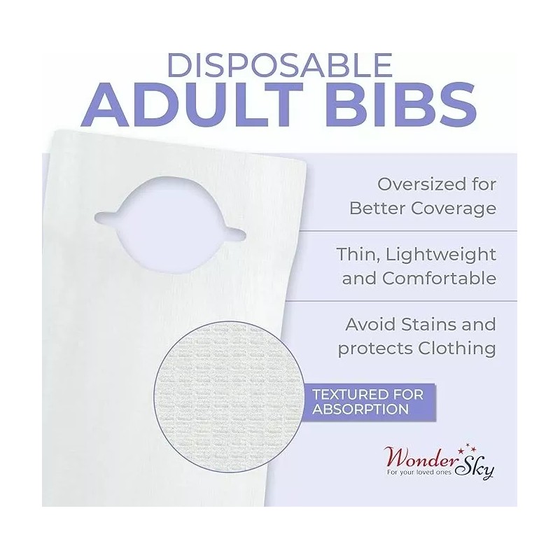 Wonder Sky 100-Pack Disposable Adult Bibs - Eating Bib for