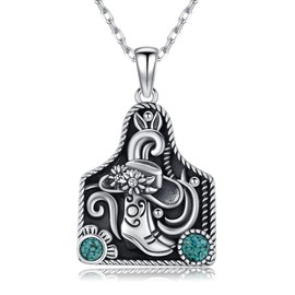 YYmqmq Western Cow Tag Necklace 925 Sterling Silver Turquoise Cowboy Boot Pendant Cowgirl Necklace Country Jewelry Cowgirl Gifts for Women Girlfriend Mom