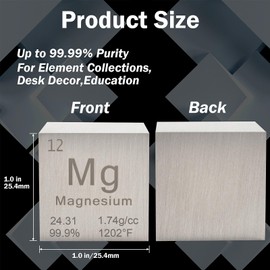 PFCKE Magnesium Cube Metal Density Cubes Pure Metal High Density Element Cube for Element Collections Lab Experiment Periodic Table Collection DIY Teacher Science Creative Gift（Magnesium，1 Inch）