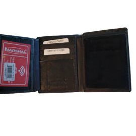 Marshal Badge Police Cut Out ID Holder Wallet Genuine Leather Black Star Shape Security