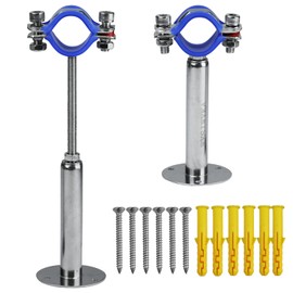 WYSIWYKA 2PCS 304 Stainless Steel Wall Mount Ceiling Mount Pipe Supports, Adjustable Pipe Strap Clamp with screws for OD Pipe 70-76mm, Adjustable Height 100-200mm