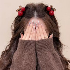 4pc Strawberry Cherry Hair Claw Clip for Women Girls Hair, Small Cute Acrylic Strong Hold Hair Jaw, Summer Holiday Accessory Gift (B)