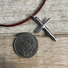 Gold Cross Necklace - Catholic Men Jewelry, Women Religious Gifts, Faith and Believes, Mens Crosses, Father Day, Baptism Ceremony, Christian Accessories (Silver)