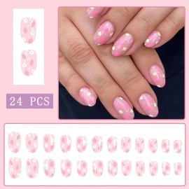 WEIXIWUYU 24pcs Strawberry Press on Nails - Almond 3 Fl Oz (Pack of 1), Multicolor