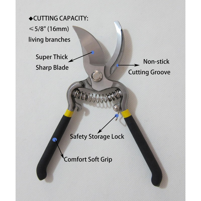 Forged Bypass Hand Clippers Pruner, with 5/8 Inch Cutting Capacity,