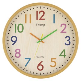 Foxtop 14 Inch Kids Wall Clock Silent Non-Ticking Battery Operated Colorful Childrens Wall Clock for Classroom Playroom Nursery Bedrooms Kids Room School
