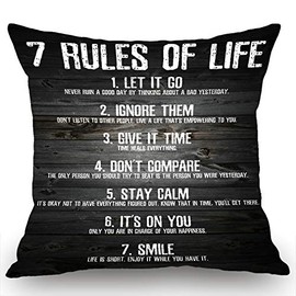 Swono 7 Rules of Life Motivational Quotes Throw Pillow Case Cushion Cover Cotton Linen 18x18 Inches for Sofa Couch
