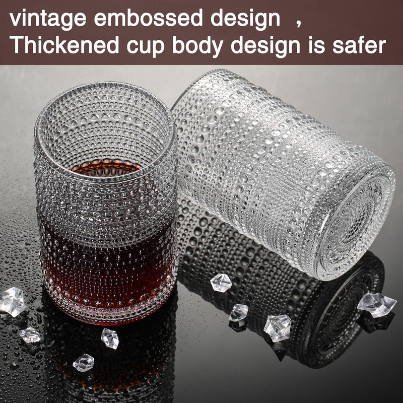 Consou Large Glasses Set of 6, 15 oz Hobnail Glassware