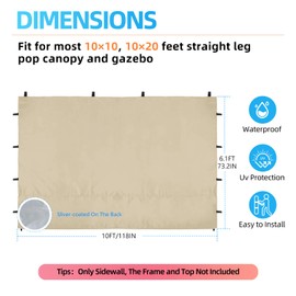 Joramoy Instant Canopy Sidewall 10×10 for Pop Up Tent, Waterproof Sunwall for Straight Leg Canopy with UV Protection, 1 Pack Side Panels Only(10×10, Beige)