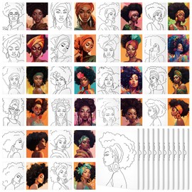 Sherr 20 Pcs Stretched Pre Drawn Canvas Afro Queen Black Art for Painting for Adults Kids Outline Pre Drawn Stretched Cotton Canvas Painting Canvas to Paint Paint Party Set, 8 x 10'' (Vivid)