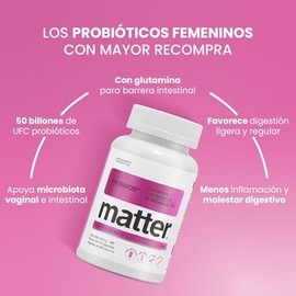 Matter Probivos Fem, Probióticos para Mujeres con L-Glutamina, 50 Billones de UFC, Apoyo Íntimo, Soporte a Microbiota, Apoyo Digestivo e Inmunológico,