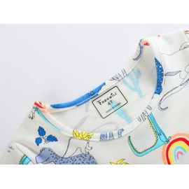 Frogwill Toddler Girls Dinosaur Cotton Dress Short Sleeve Summer Casual Outfit 5T, White