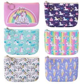 Mini Purse Children's Coin Bag, Unicorn Purse with Zip, Leather PU Coin Purse for Coin, Keys, Headphones, Lipstick (Pack of 6), multicoloured, coin purse