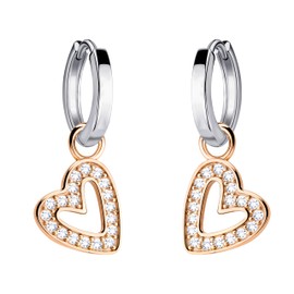 SOFIA MILANI - E2514 Women's Earrings 925 Silver - Gold-Plated / Golden and with Zirconia Stones - Heart Creole Earrings, Rose Gold, Cubic Zirconia