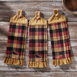 VHC Brands Heritage Farms Primitive Check Button Loop Tea Towel Set of 3