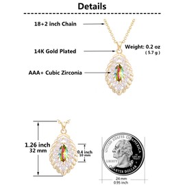 Qinpan Oval Crystal Pendant Drop Dangle Necklaces for Women Glod Plated Costume Jewelry, 32*15.8mm, Gold Plated, Cubic Zirconia